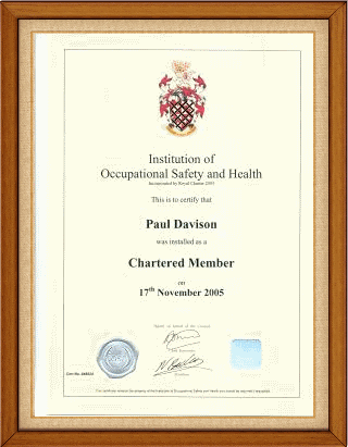 IOSH Chartered Membership Certificate